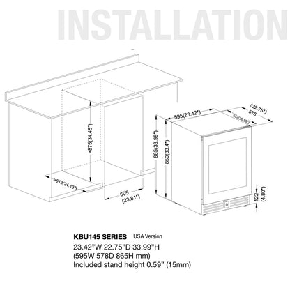 KingsBottle 24 Inch Under Counter LOW-E Glass Door Beer Fridge