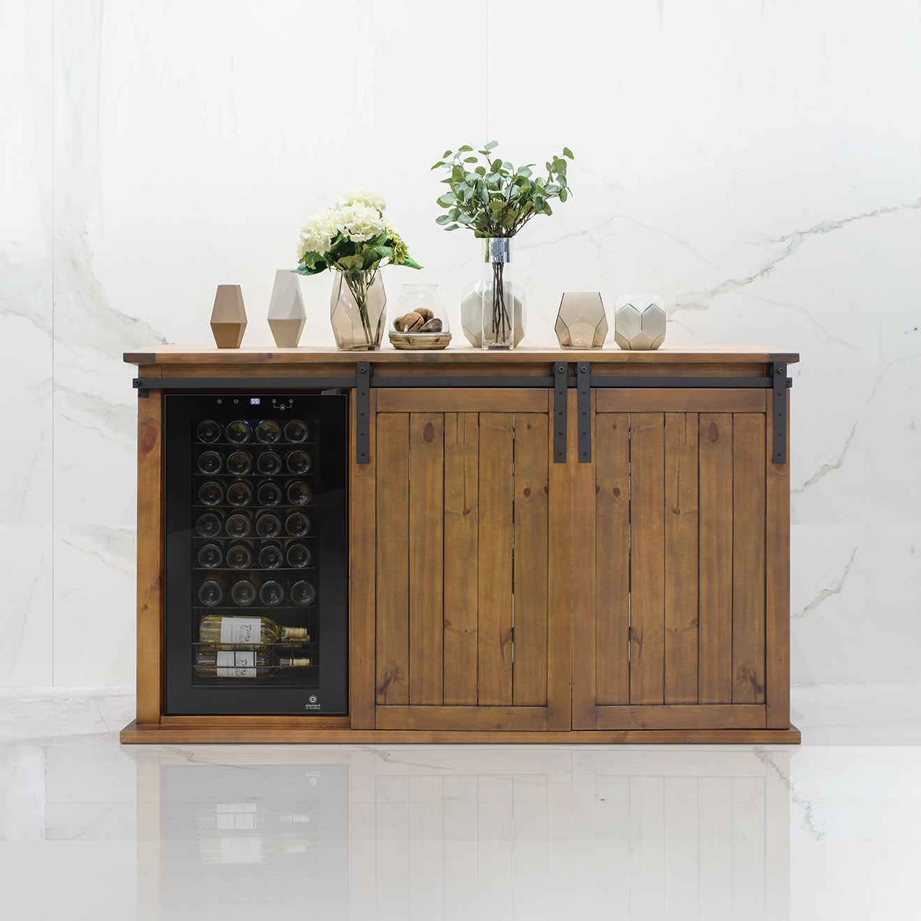 Vinotemp Rustic Wine Credenza with Sliding Doors