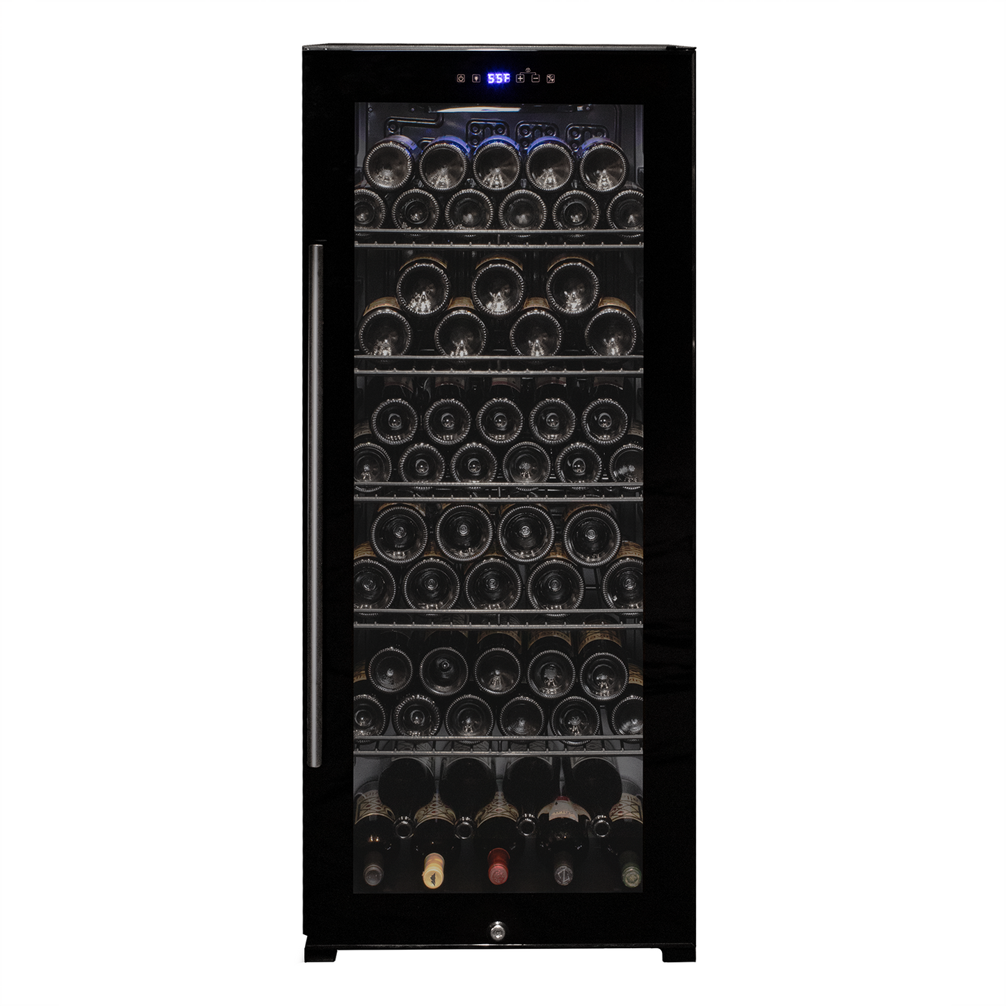 Allavino Contemporary 102 Bottle Single Zone Freestanding Wine Refrigerator with Black Glass Door