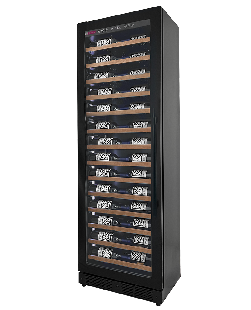 Allavino Reserva Series 67 Bottle 71" Tall Single Zone Left Hinge Black Shallow Wine Refrigerator with Wood Front Shelves