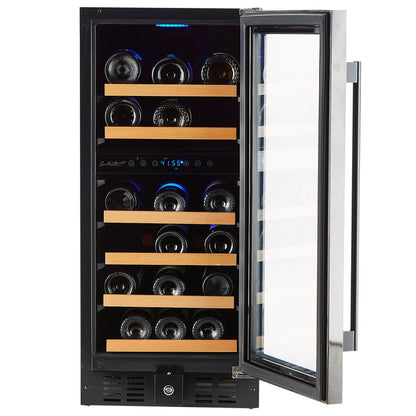 Smith & Hanks 32 Bottle Black Stainless Dual Zone Under Counter Wine Cooler