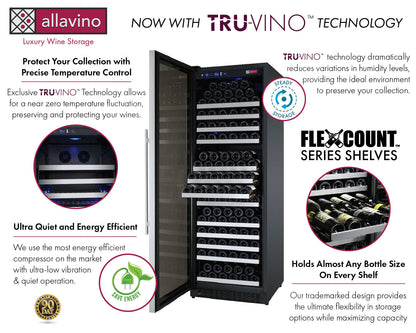 Allavino 24" Wide FlexCount II Tru-Vino 177 Bottle Single Zone Stainless Steel Left Hinge Wine Refrigerator