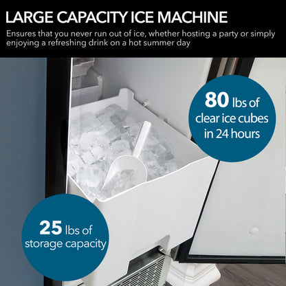 Whynter 15" Built-In Ice Maker 80lb capacity Clear Ice Cube with NSF Inline Water Filter