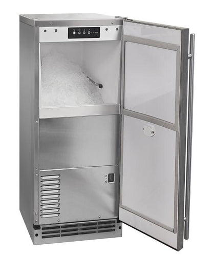 U-Line Outdoor Nugget Ice Machine 15" Pump, 20 Minute Clean Cycle, Reversible Pin Hinge Stainless  Solid 115v