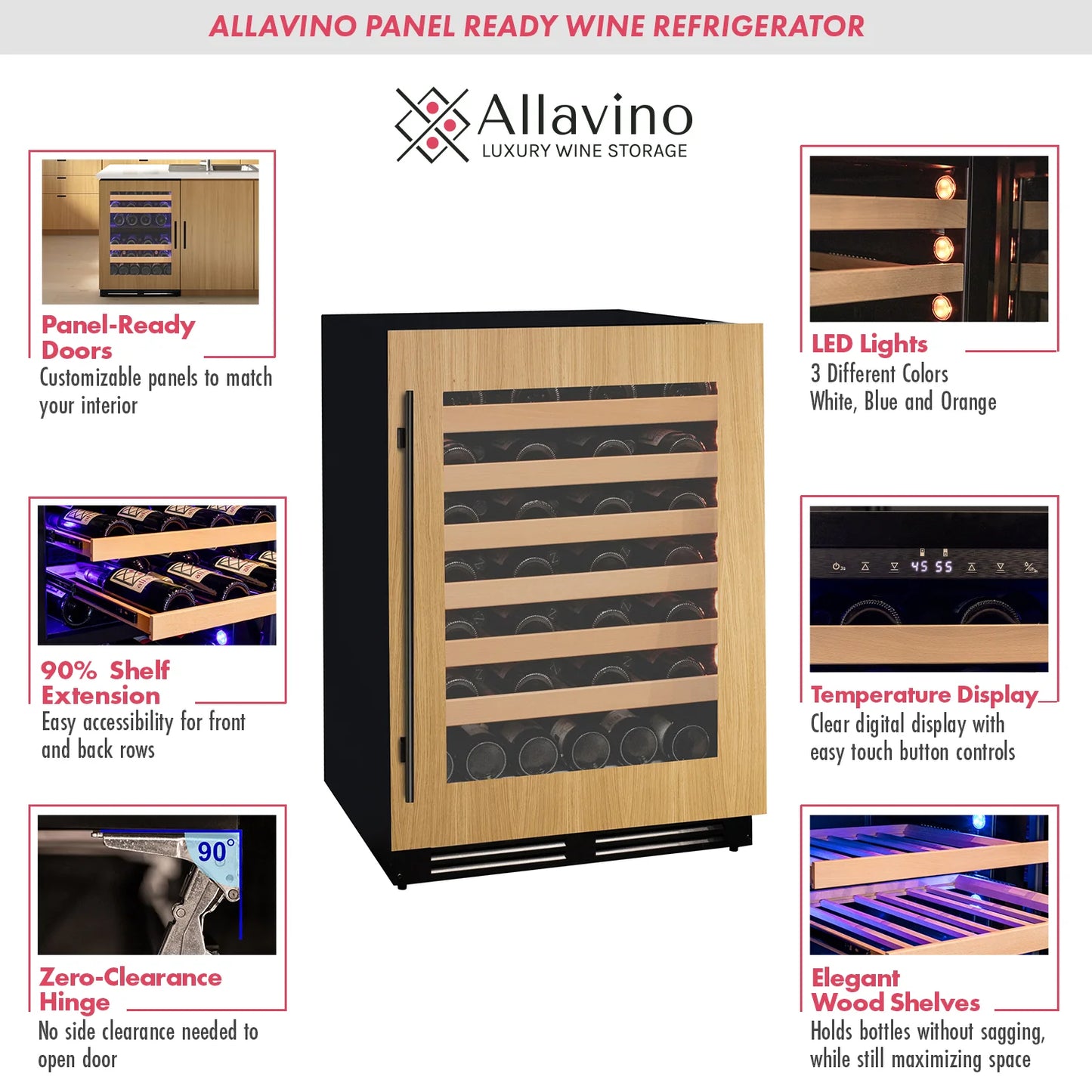 Allavino 24" Wide Single Zone Panel Ready Wine Refrigerator