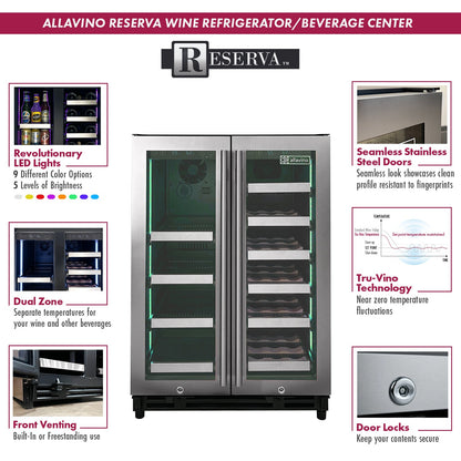 Allavino Reserva Series 24" Wide Two Door Stainless Steel Wine Refrigerator/Beverage Center