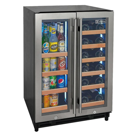 Allavino Reserva Series 24" Wide Two Door Stainless Steel Wine Refrigerator/Beverage Center with Wood Front Shelves