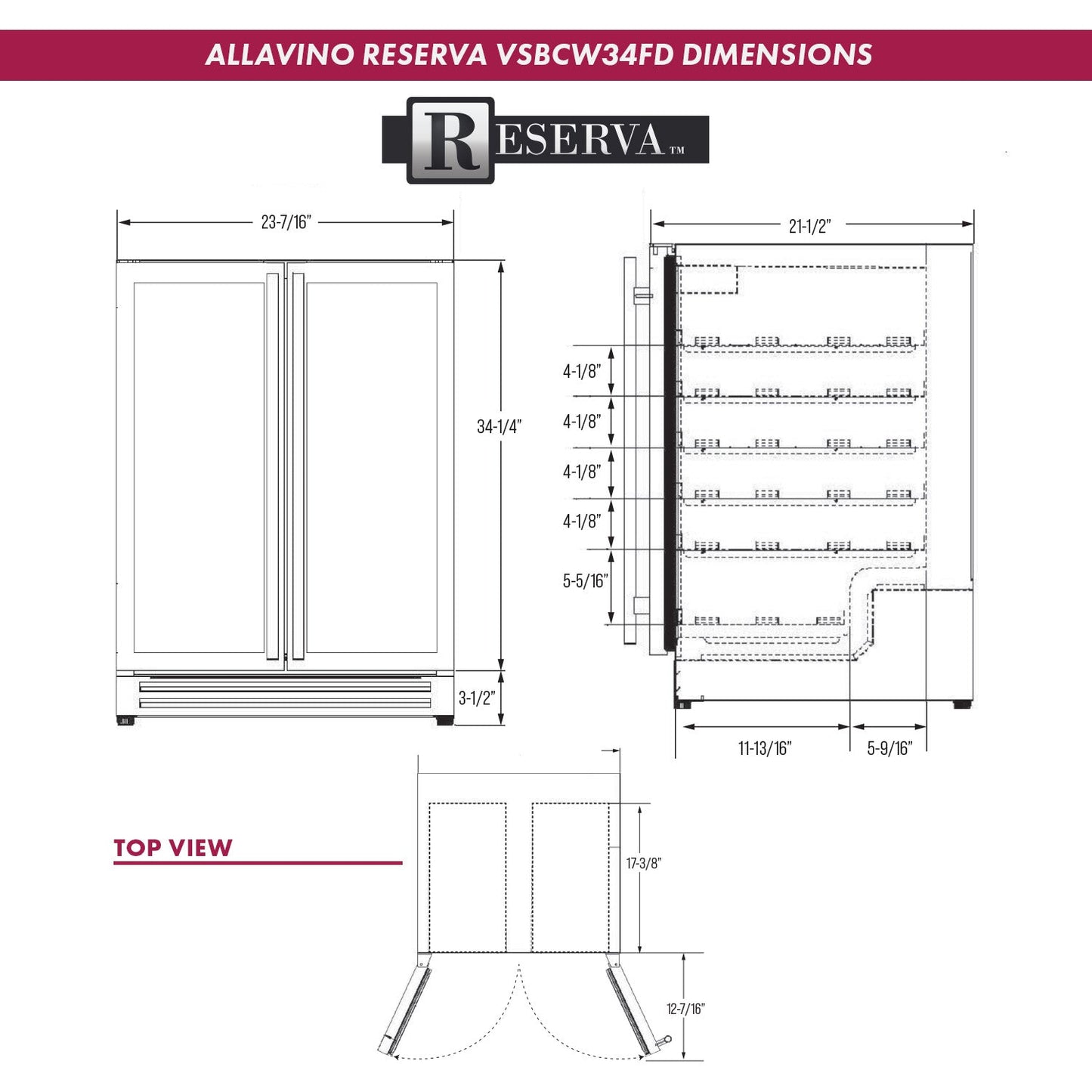 Allavino Reserva Series 24" Wide Two Door Stainless Steel Wine Refrigerator/Beverage Center with Wood Front Shelves