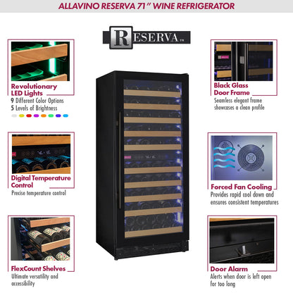 Allavino Reserva Series 119 Bottle 55" Tall Dual Zone Right Hinge Black Glass Wine Refrigerator