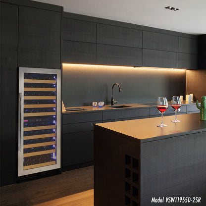 Allvaino 119 Bottle 55-Inch Tall Single Zone Left Hinge Stainless Steel Wine Refrigerator