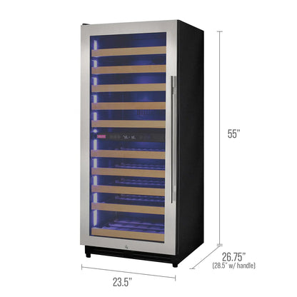 Allvaino 119 Bottle 55-Inch Tall Single Zone Left Hinge Stainless Steel Wine Refrigerator