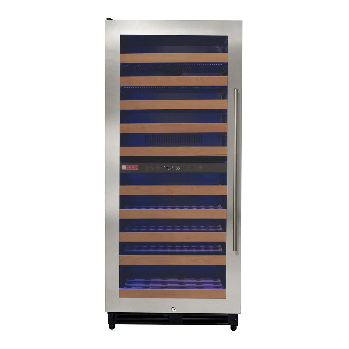 Allvaino 119 Bottle 55-Inch Tall Single Zone Left Hinge Stainless Steel Wine Refrigerator