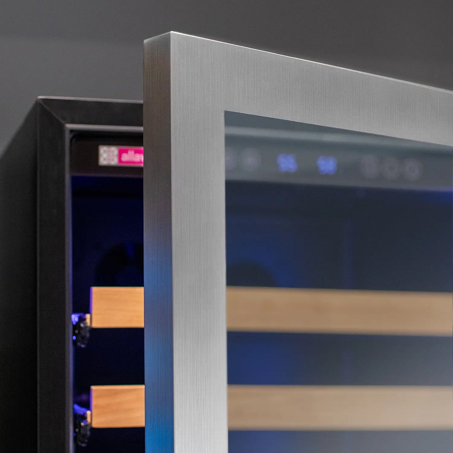 Allvaino 119 Bottle 55-Inch Tall Single Zone Left Hinge Stainless Steel Wine Refrigerator