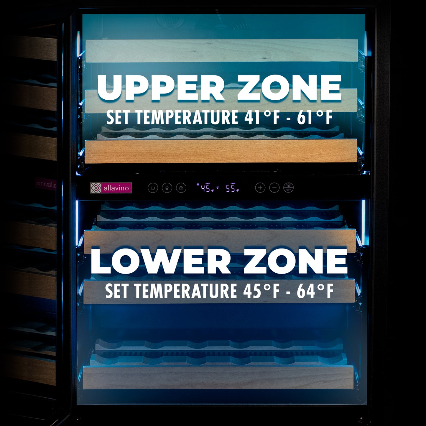 Allvaino 119 Bottle 55-Inch Tall Single Zone Left Hinge Stainless Steel Wine Refrigerator