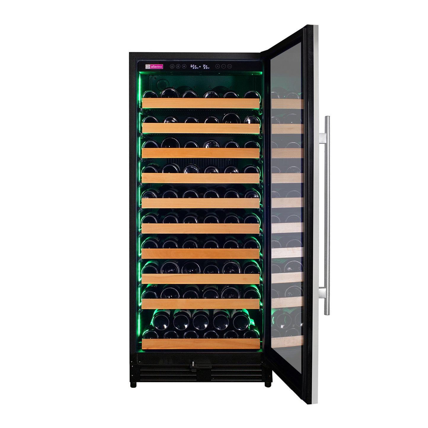 Allvaino 119 Bottle 55-Inch Tall Single Zone Right Hinge Stainless Steel Wine Refrigerator