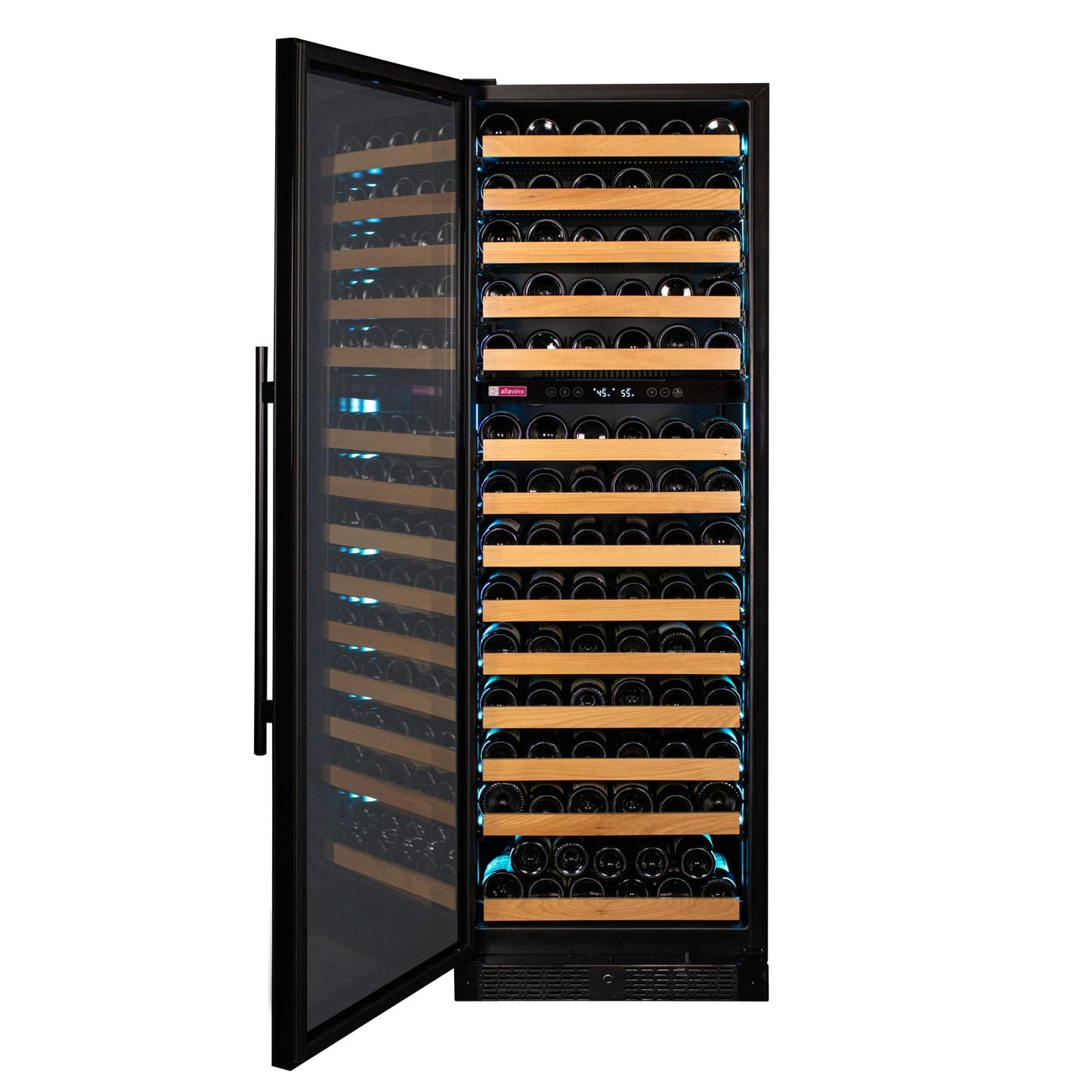 Allavino Reserva Series 154 Bottle 71" Tall Dual Zone Left Hinge Black Glass Door Wine Refrigerator