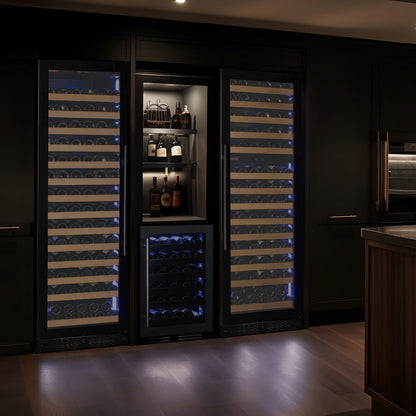 Allavino Reserva Series 154 Bottle 71" Tall Dual Zone Left Hinge Black Glass Door Wine Refrigerator