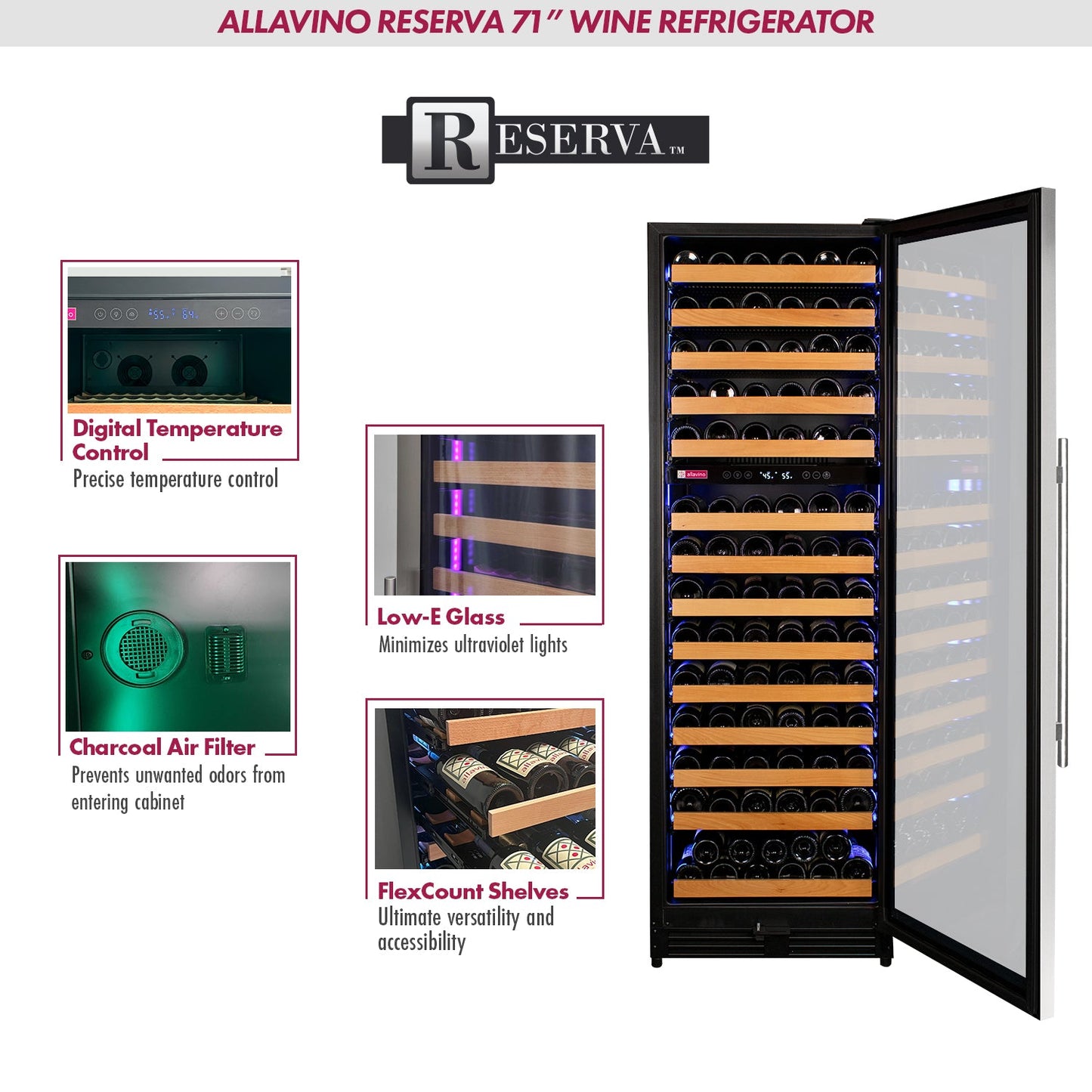 Allavino Reserva Series 154 Bottle 71" Tall Dual Zone Right Hinge Stainless Steel Wine Refrigerator