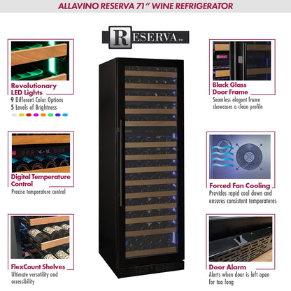 Allavino Reserva Series 154 Bottle 71" Tall Dual Zone Right Hinge Black Glass Door Wine Refrigerator