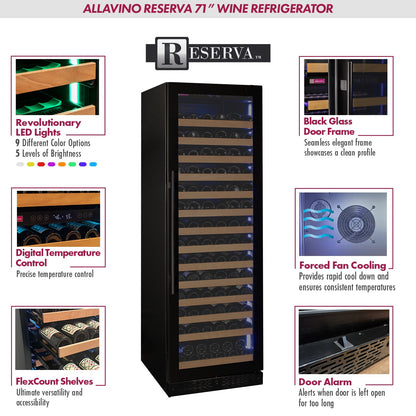 Allavino VSW16371S-1SL  Reserva Series 163 Bottle 71" Tall Single Zone Right Hinge Black Glass Door Wine Refrigerator