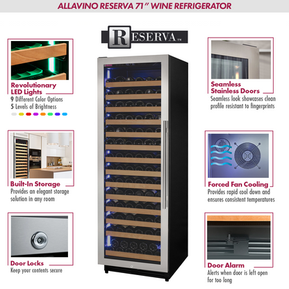 Allavino Reserva Series 163 Bottle 71" Tall Single Zone Left Hinge Stainless Steel Wine Refrigerator