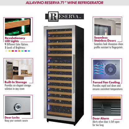 Allavino Reserva Series 154 Bottle 71" Tall Dual Zone Left Hinge Stainless Steel Wine Refrigerator