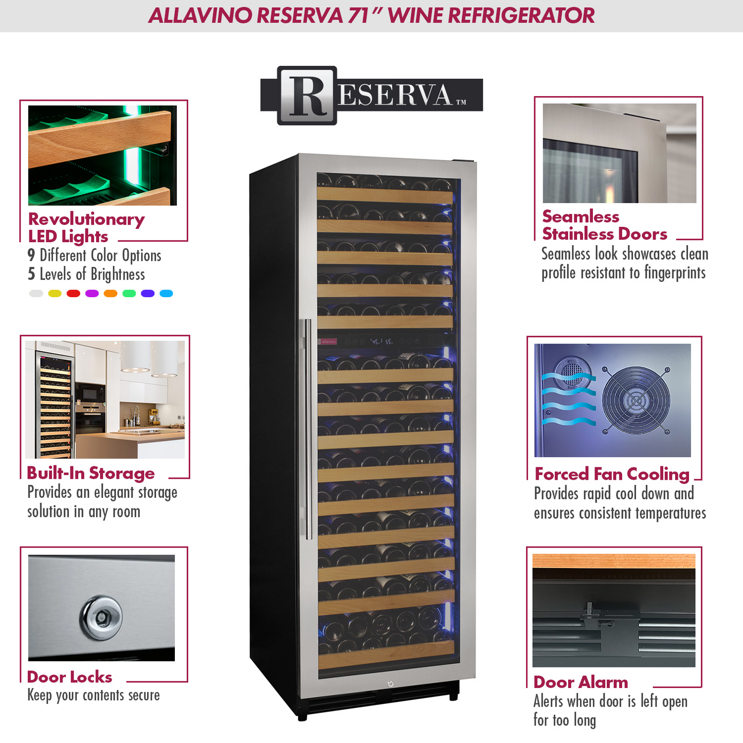 Allavino Reserva Series 154 Bottle 71" Tall Dual Zone Right Hinge Stainless Steel Wine Refrigerator