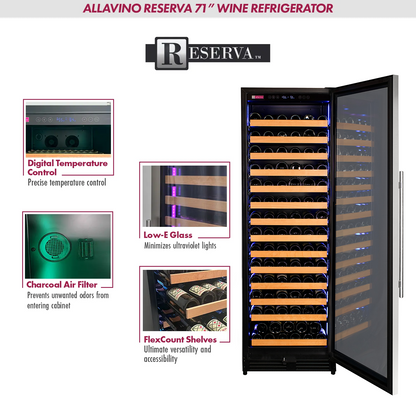 Allavino Reserva Series 163 Bottle 71" Tall Single Zone Right Hinge Stainless Steel Wine Refrigerator