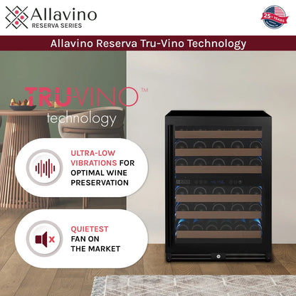 Allavino Reserva Series 102 Bottle Four Zone Built-in Luxury Wine Refrigerator with Black Metal Doors - Side-by-Side