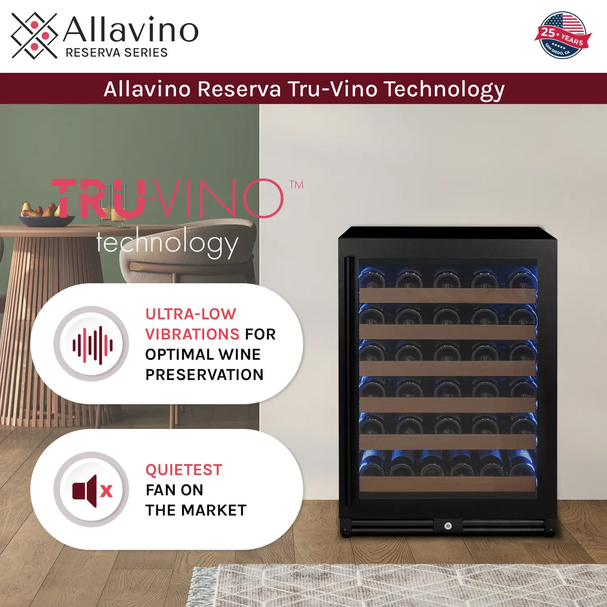 Allavino Reserva Series 30 Bottle/88 Can Dual Zone Side-by-Side Wine Refrigerator/Beverage Center with Stainless Steel Doors