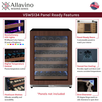 Allavino Reserva Series 102 Bottle Four Zone Undercounter Wine Refrigerator Cooler with Panel Ready Overlay Doors - Side-by-Side