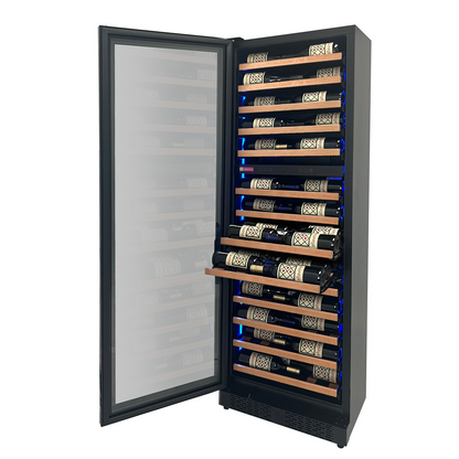 Allavino Reserva Series 67 Bottle 71" Tall Dual Zone Left Hinge Black Shallow Wine Refrigerator with Wood Front Shelves