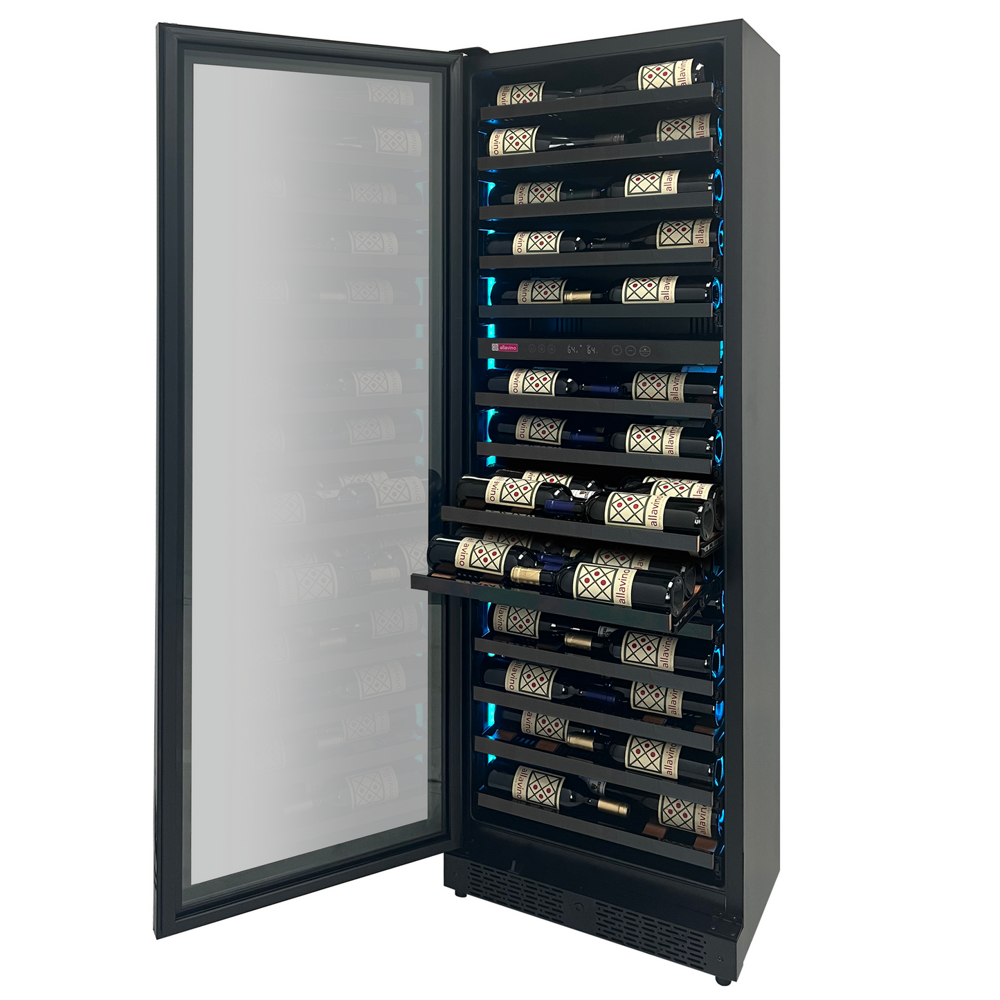 Allavino Reserva Series 67 Bottle 71" Tall Dual Zone Left Hinge Black Shallow Wine Refrigerator Console