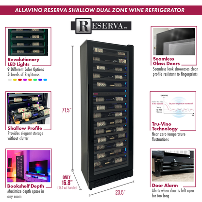 Allavino Reserva Series 67 Bottle 71" Tall Dual Zone Right Hinge Black Shallow Wine Refrigerator Console