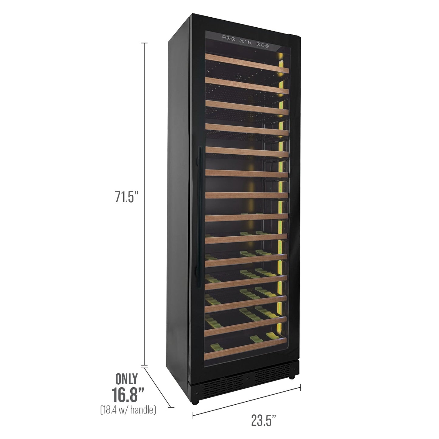 Allavino Reserva Series 67 Bottle 71" Tall Single Zone Right Hinge Black Shallow Wine Refrigerator with Wood Front Shelves