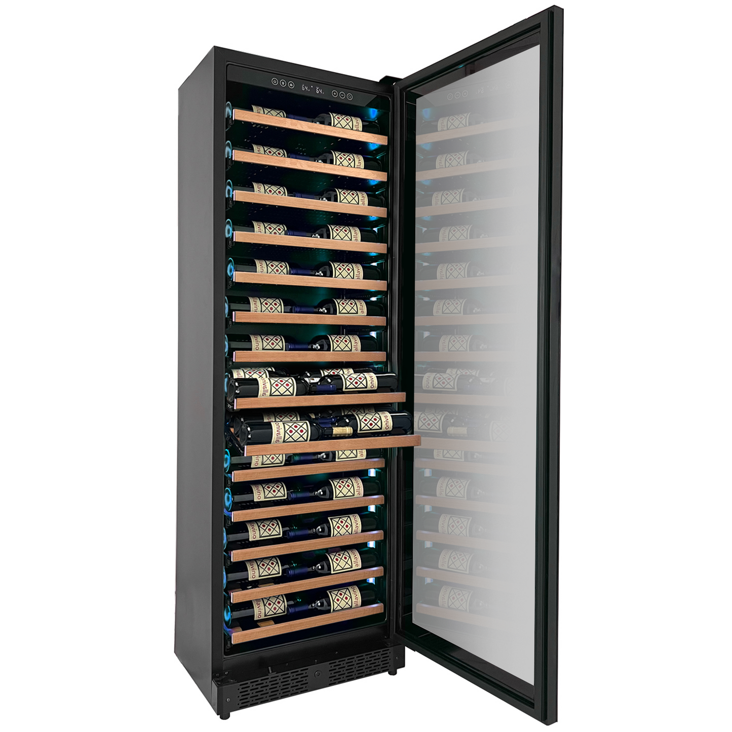 Allavino Reserva Series 67 Bottle 71" Tall Single Zone Right Hinge Black Shallow Wine Refrigerator with Wood Front Shelves