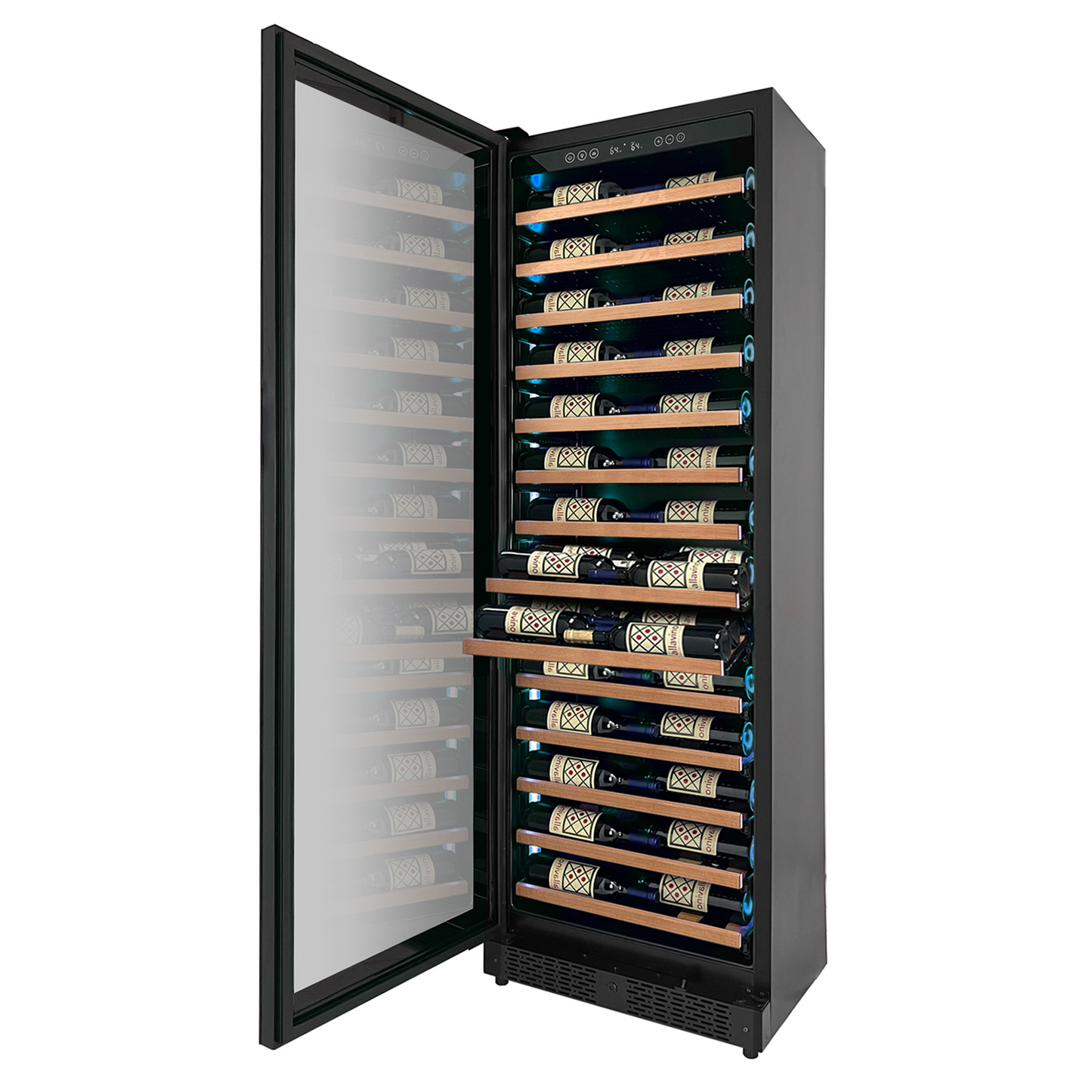 Allavino Reserva Series 67 Bottle 71" Tall Single Zone Left Hinge Black Shallow Wine Refrigerator with Wood Front Shelves