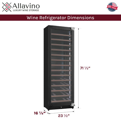 Allavino Reserva Series 67 Bottle 71" Tall Single Zone Right Hinge Panel Ready Overlay Shallow Wine Refrigerator with Wood Front Shelves