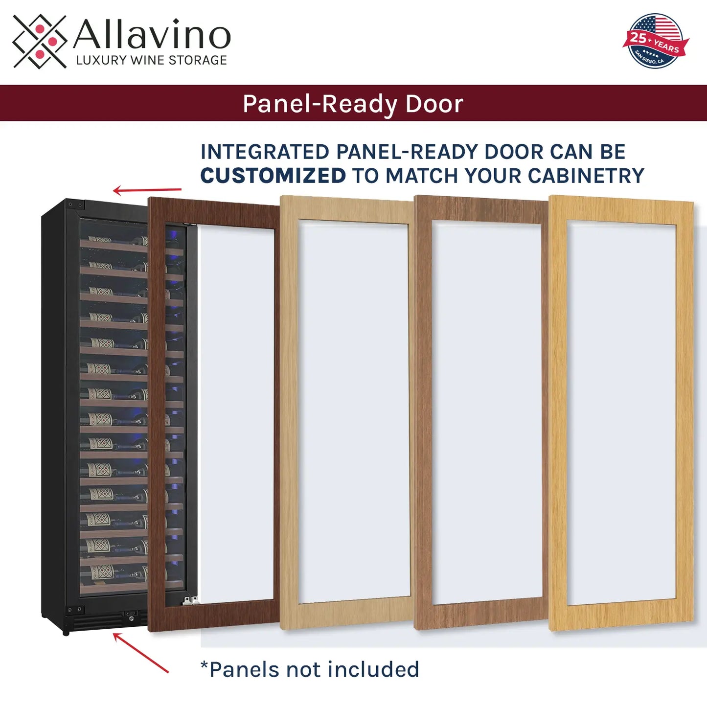 Allavino Reserva Series 67 Bottle 71" Tall Single Zone Right Hinge Panel Ready Overlay Shallow Wine Refrigerator with Wood Front Shelves