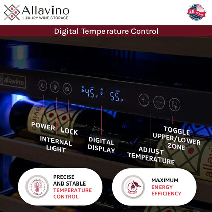 Allavino Reserva Series 67 Bottle 71" Tall Single Zone Right Hinge Panel Ready Overlay Shallow Wine Refrigerator with Wood Front Shelves