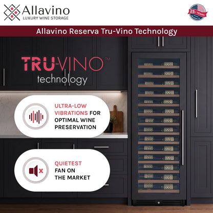 Allavino Reserva Series 67 Bottle 71" Tall Single Zone Right Hinge Panel Ready Overlay Shallow Wine Refrigerator with Wood Front Shelves
