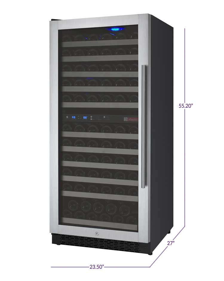 Allavino 24" Wide FlexCount II Tru-Vino 121 Bottle Dual Zone Stainless Steel Left Hinge Wine Refrigerator