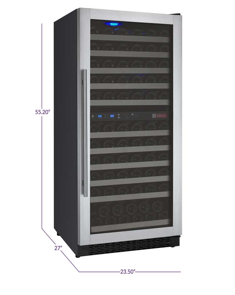 Allavino 24" Wide FlexCount II Tru-Vino 121 Bottle Dual Zone Stainless Steel Right Hinge Wine Refrigerator