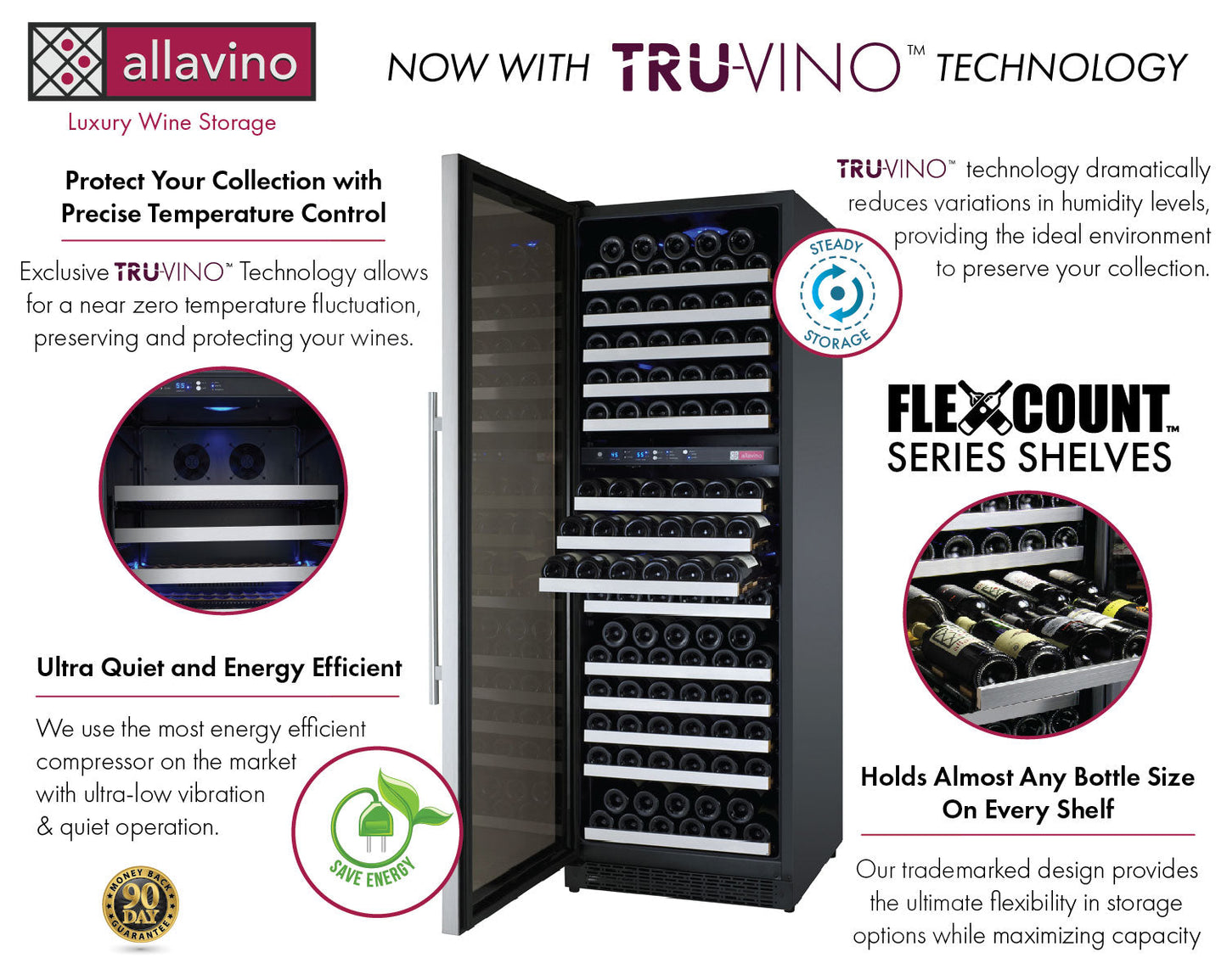 Allavino 24" Wide FlexCount II Tru-Vino 172 Bottle Dual Zone Stainless Steel Left Hinge Wine Refrigerator