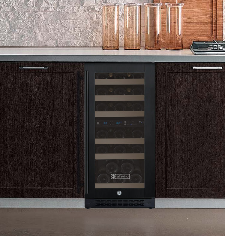 Allavino 15" Wide FlexCount II Tru-Vino Technology 30 Bottle Dual Zone Black Wine Refrigerator