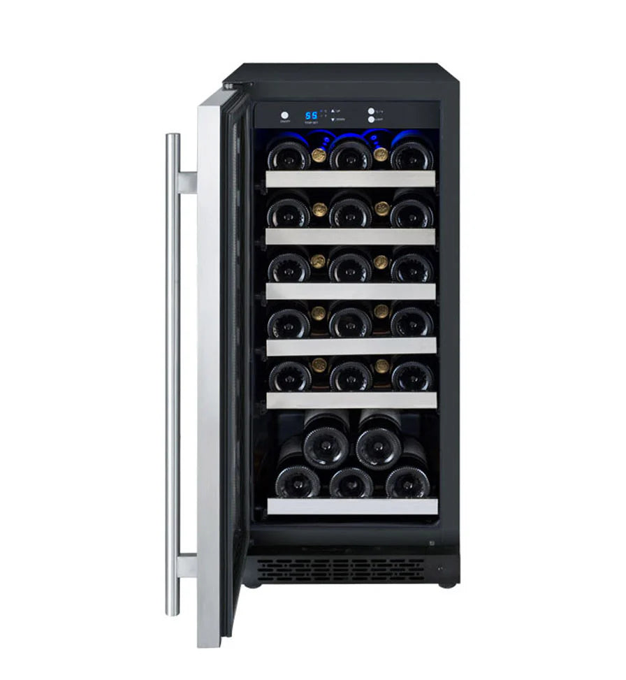 Allavino 15" Wide FlexCount II Tru-Vino 30 Bottle Single Zone Stainless Steel Left Hinge Wine Refrigerator