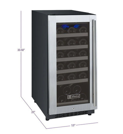 Allavino 15" Wide FlexCount II Tru-Vino 30 Bottle Single Zone Stainless Steel Left Hinge Wine Refrigerator