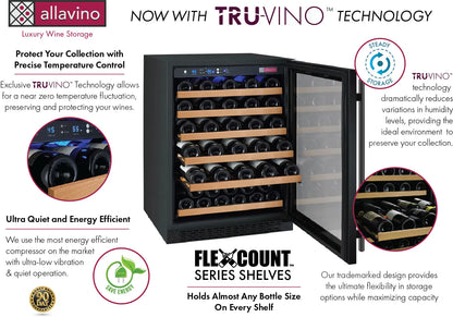 Allavino FlexCount Series 112 Bottle Dual Zone Built-in Side-by-Side Wine Refrigerators with Black Doors