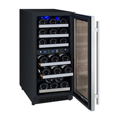 Allavino 15" Wide FlexCount II Tru-Vino 30 Bottle Dual Zone Stainless Steel Right Hinge Wine Refrigerator