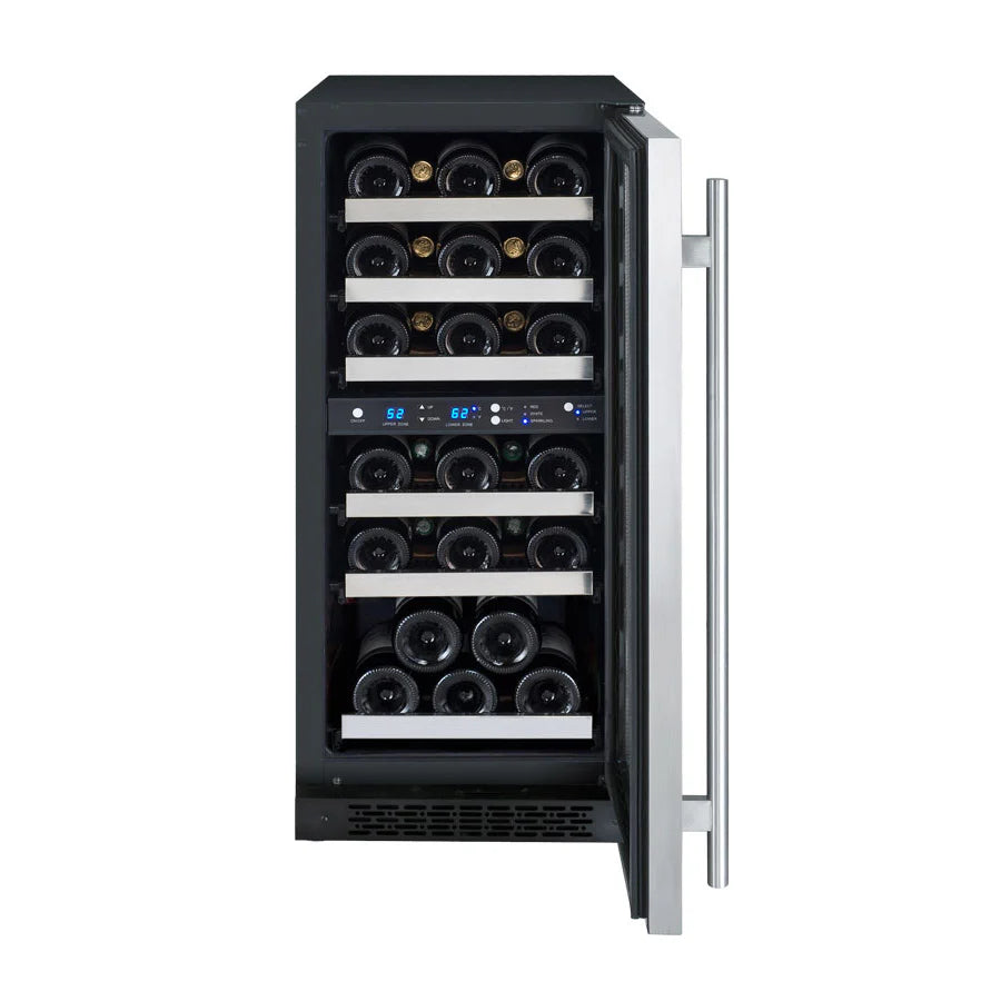 Allavino 15" Wide FlexCount II Tru-Vino 30 Bottle Dual Zone Stainless Steel Right Hinge Wine Refrigerator